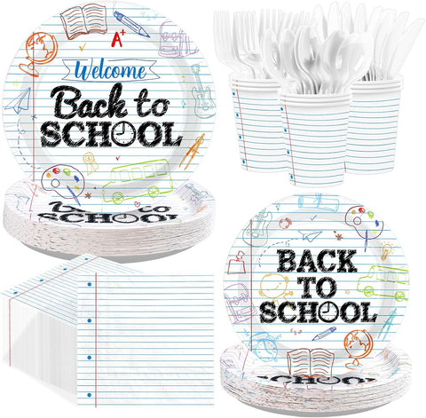 168Pcs Back to School Party Decoration First Day Tableware Serves 24 - Grencian