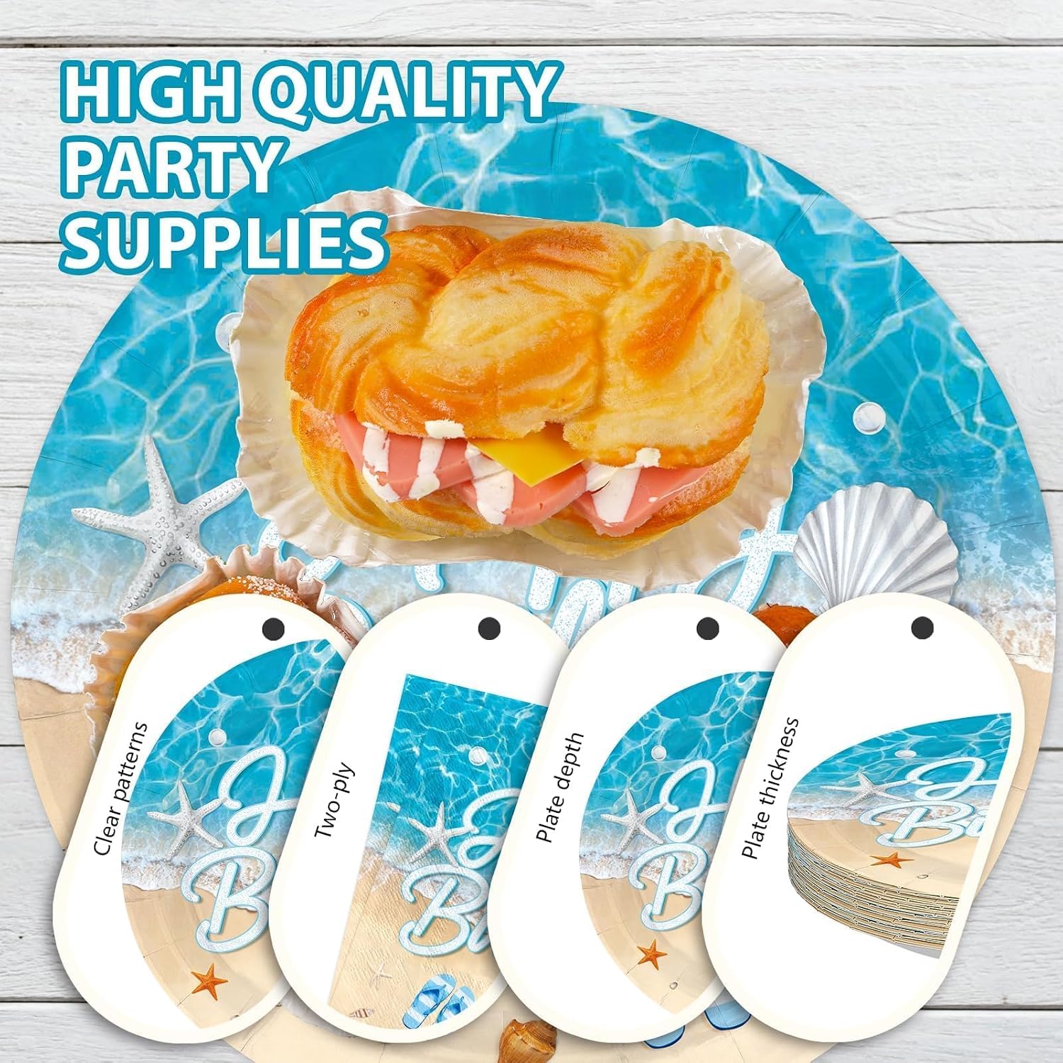 168Pcs Beach Ocean Birthday Party Decorations Tableware Serves 24 - Grencian