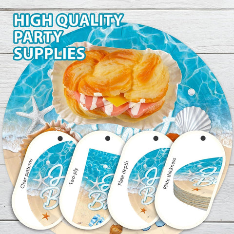 168Pcs Beach Ocean Birthday Party Decorations Tableware Serves 24 - Grencian