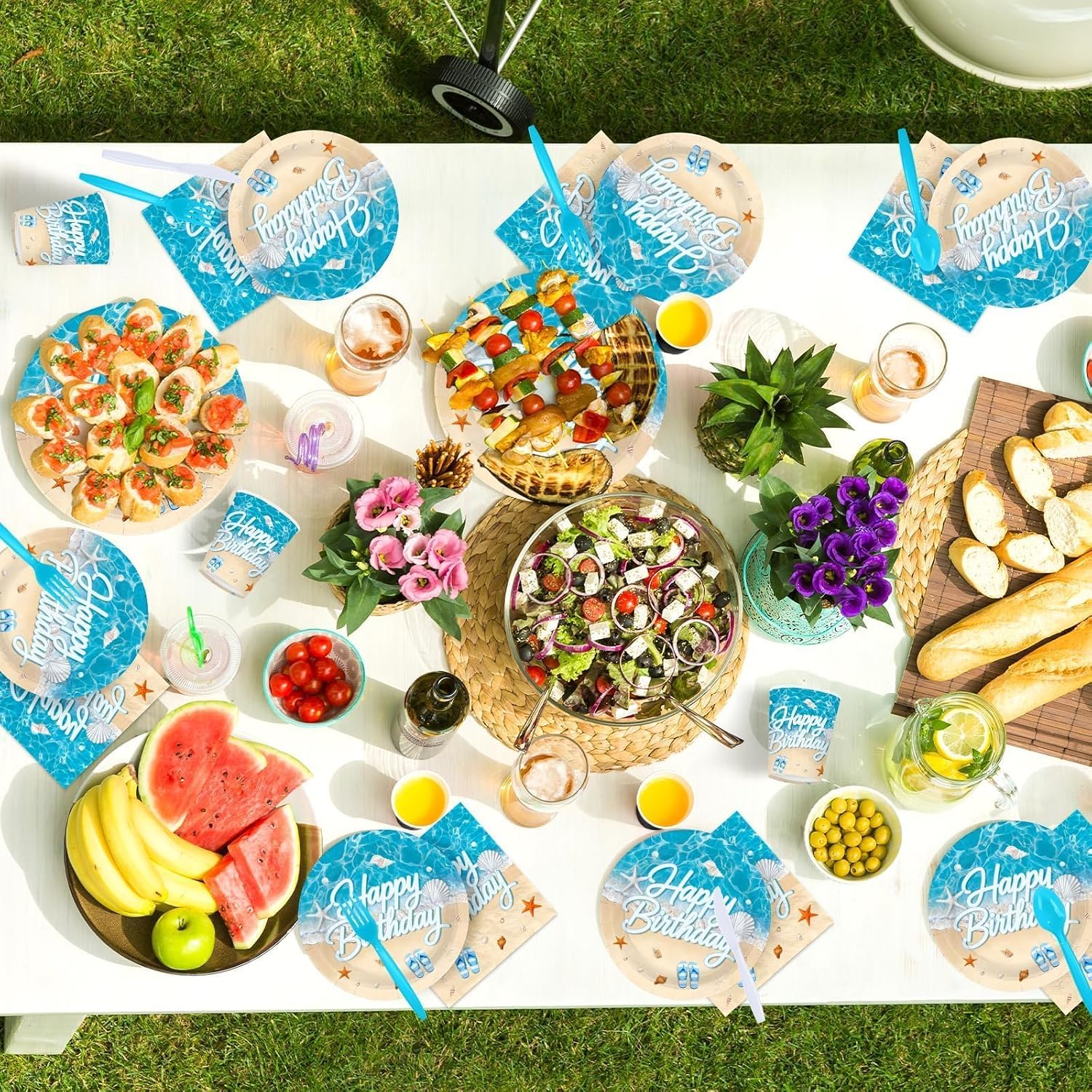 168Pcs Beach Ocean Birthday Party Decorations Tableware Serves 24 - Grencian