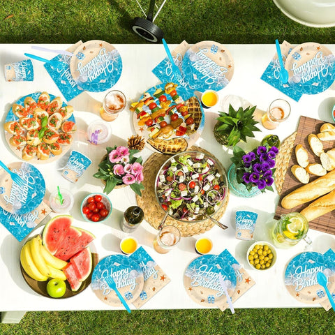 168Pcs Beach Ocean Birthday Party Decorations Tableware Serves 24 - Grencian