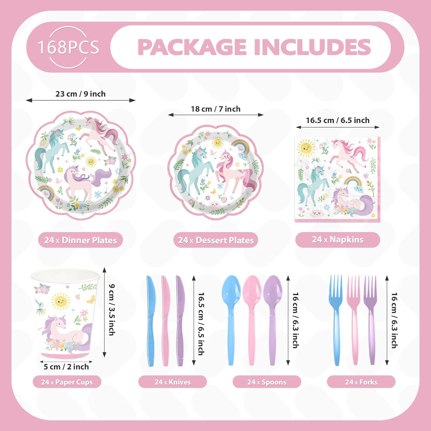 168Pcs Magical Pastel Unicorn Birthday Decorations Tableware Serves 24 - Grencian