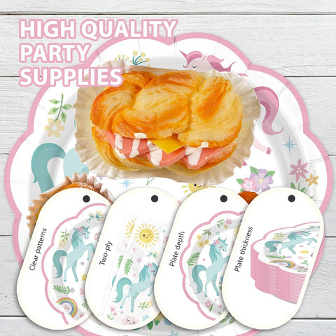 168Pcs Magical Pastel Unicorn Birthday Decorations Tableware Serves 24 - Grencian