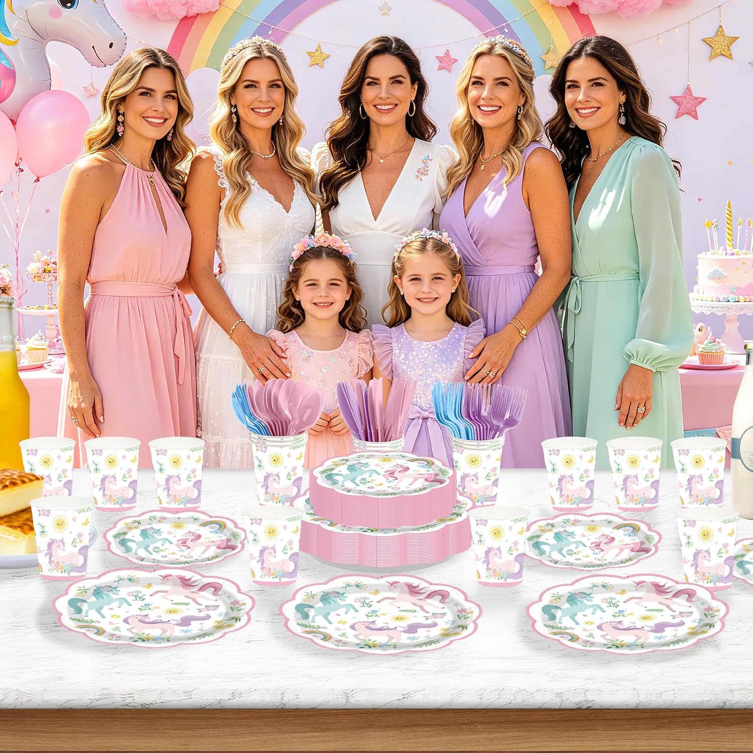 168Pcs Magical Pastel Unicorn Birthday Decorations Tableware Serves 24 - Grencian