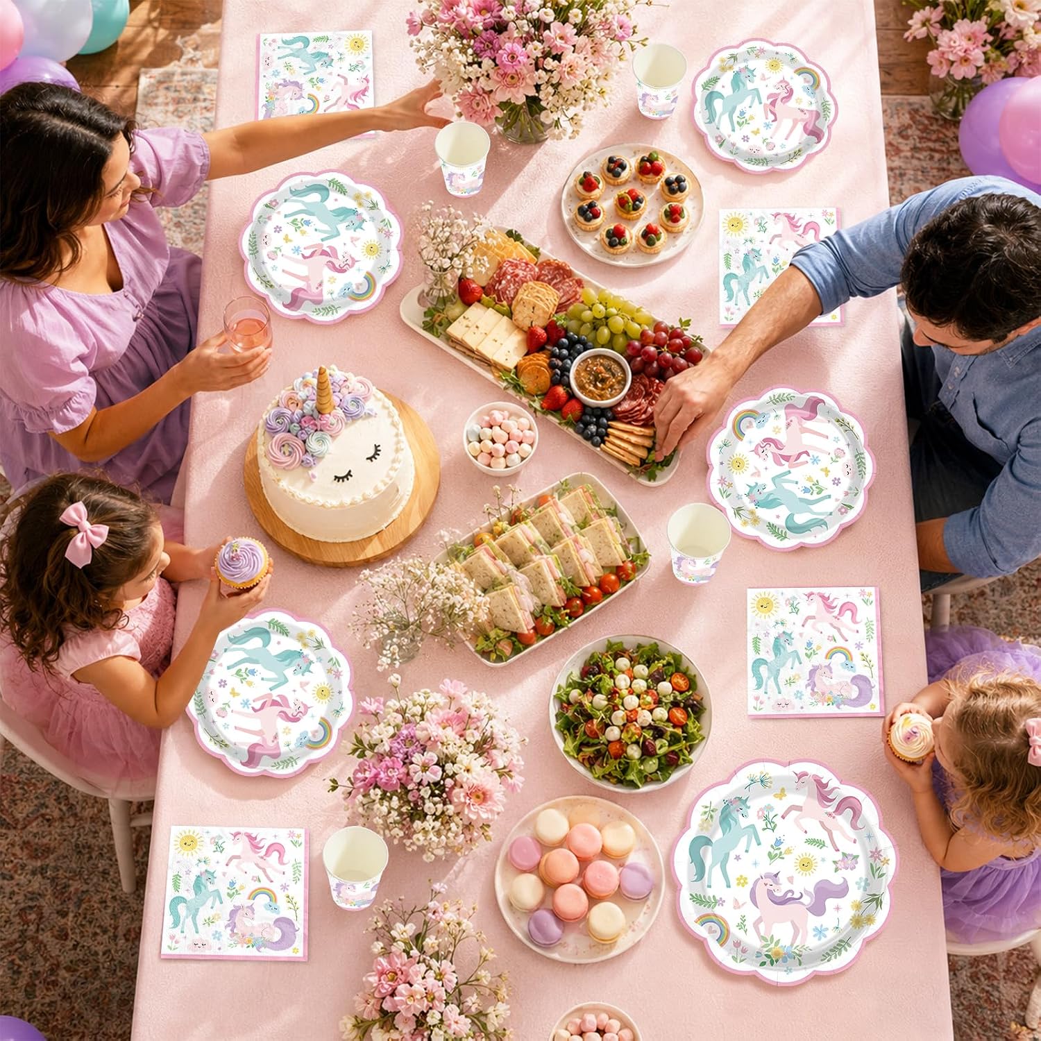 168Pcs Magical Pastel Unicorn Birthday Decorations Tableware Serves 24 - Grencian