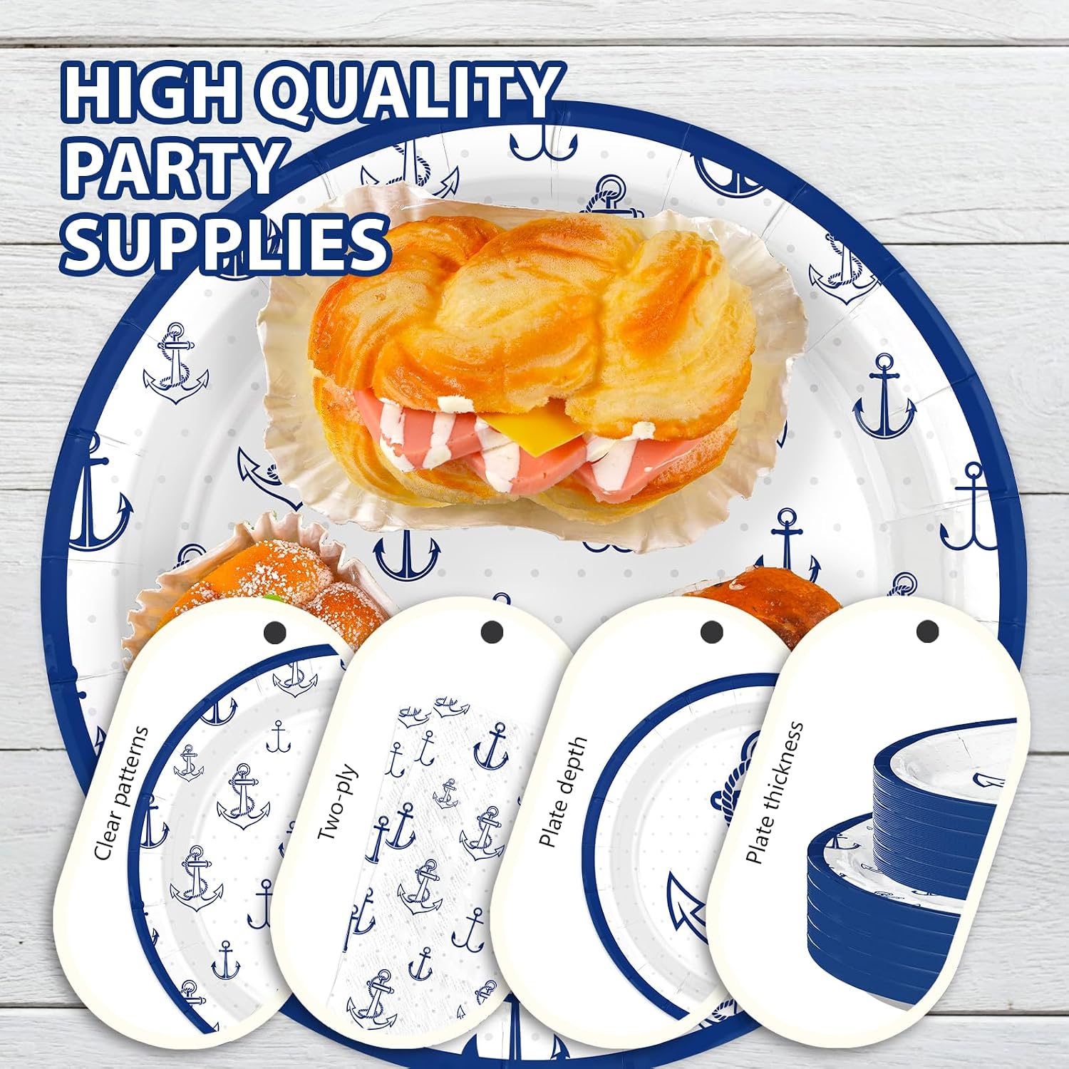 168Pcs Nautical Anchor Birthday Party Decorations Tableware Serves 24 - Grencian