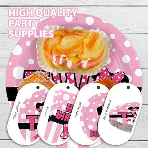 168Pcs Pink Mouse 2nd Birthday Party Decorations Tableware Serves 24 - Grencian