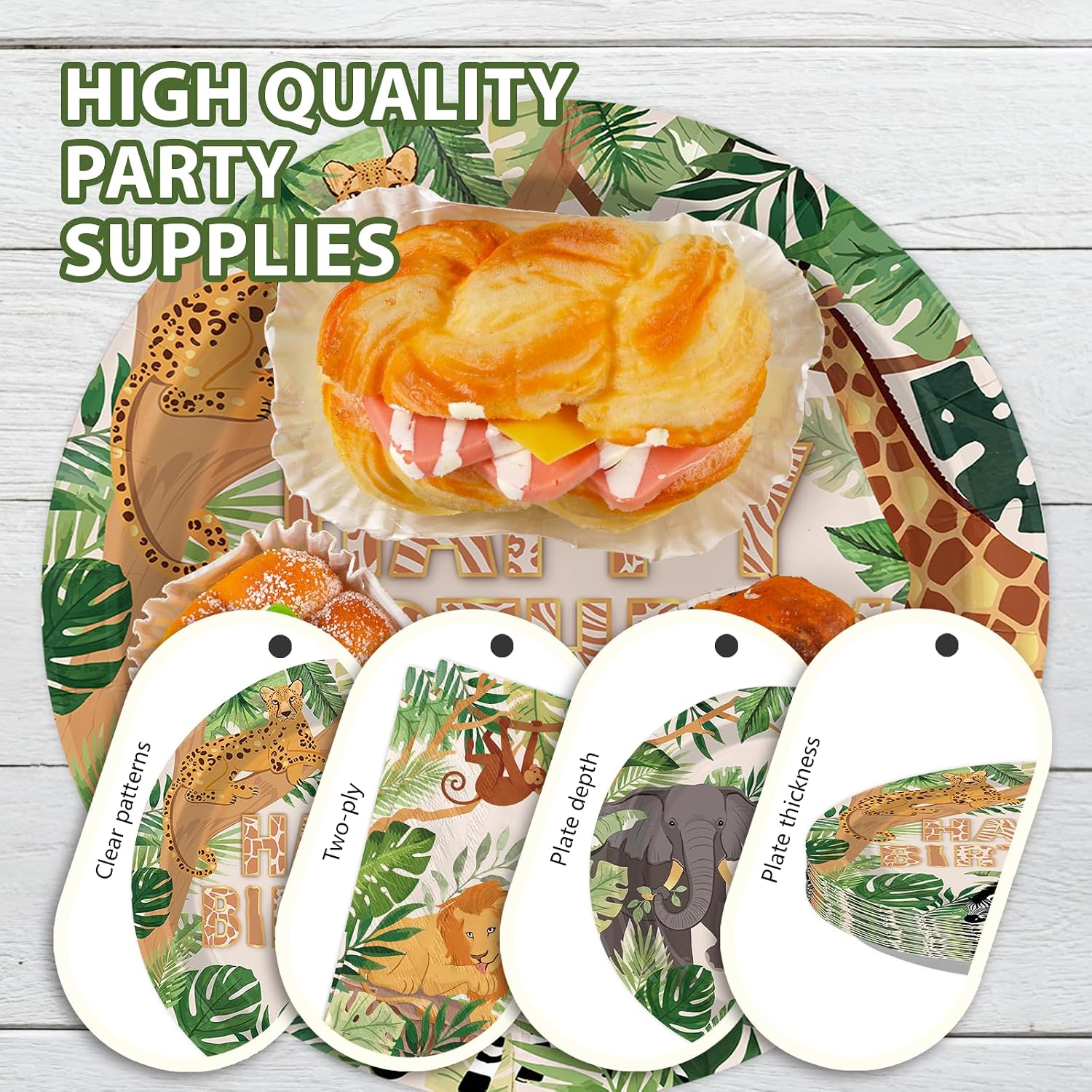 168Pcs Safari Animal Birthday Party Decorations Tableware Serves 24 - Grencian
