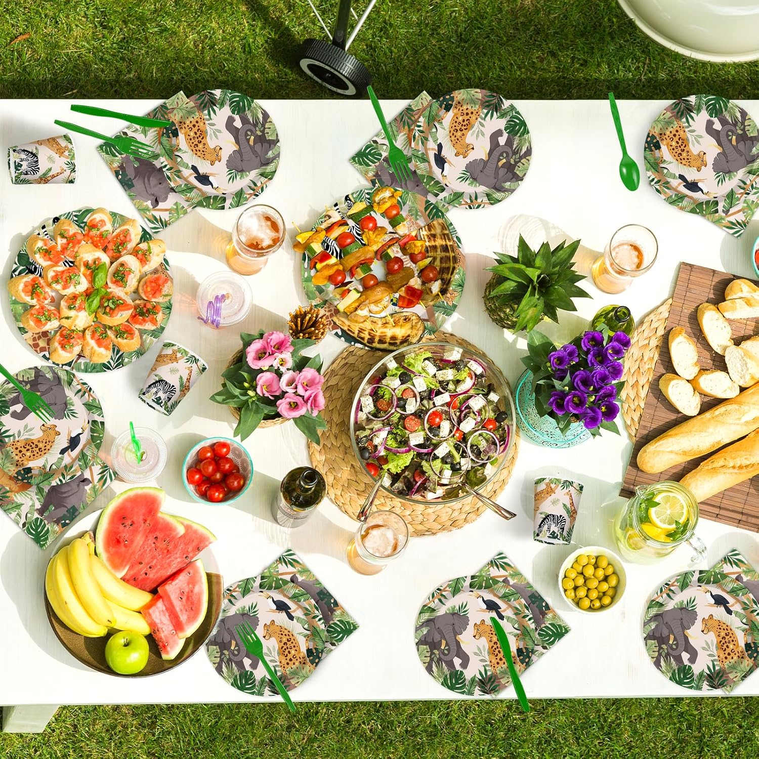168Pcs Safari Animal Birthday Party Decorations Tableware Serves 24 - Grencian