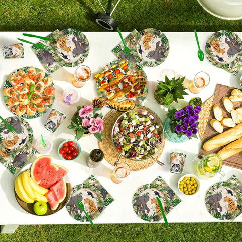 168Pcs Safari Animal Birthday Party Decorations Tableware Serves 24 - Grencian