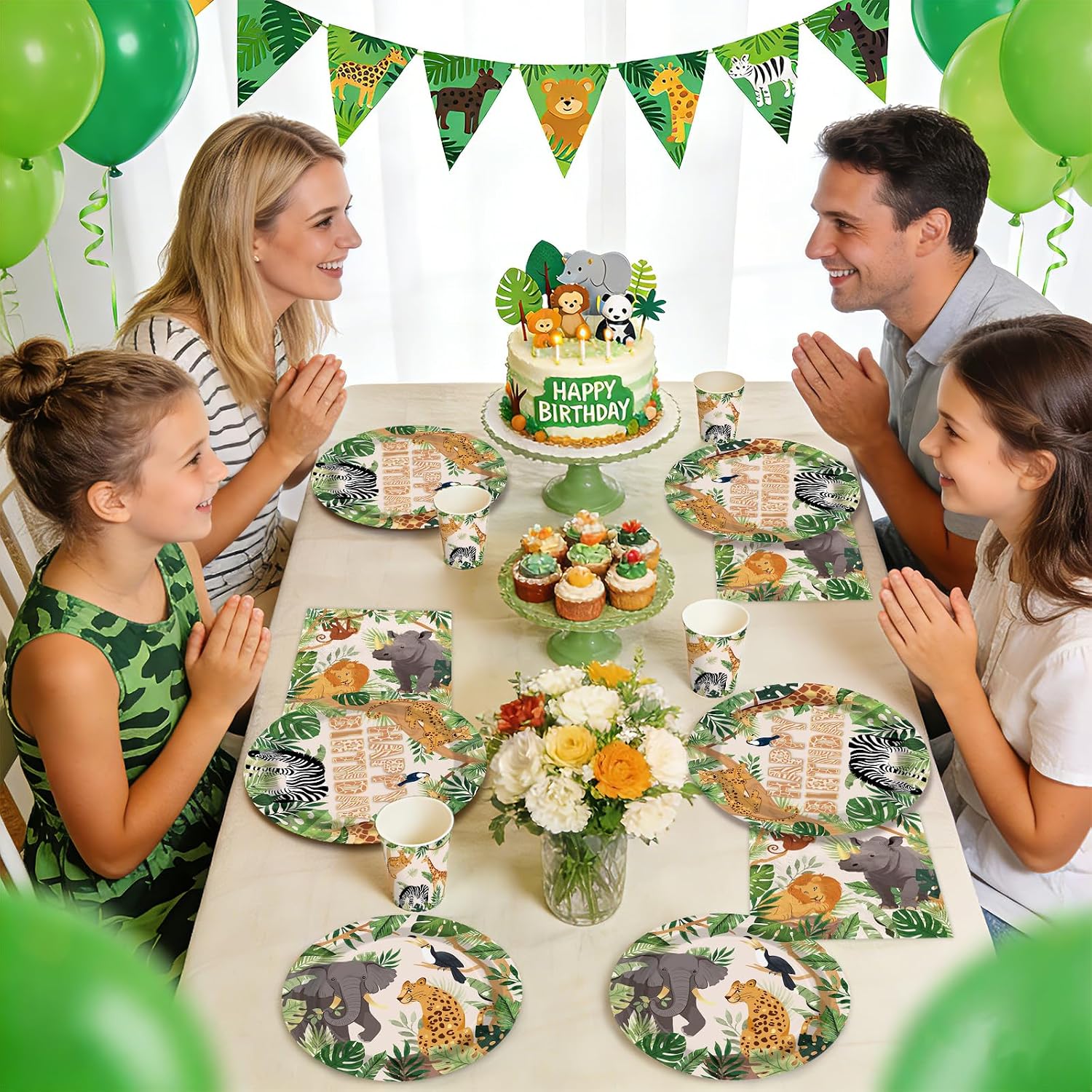 168Pcs Safari Animal Birthday Party Decorations Tableware Serves 24 - Grencian