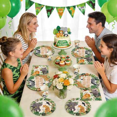 168Pcs Safari Animal Birthday Party Decorations Tableware Serves 24 - Grencian
