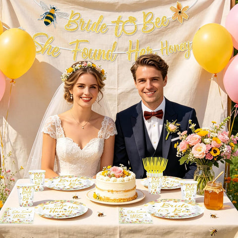 169Pcs Bee Bridal Shower Party Supplies - She Found Her Honey Wildflower Plates and Napkins Tableware Set for Bridal Shower Serves 24 - Grencian