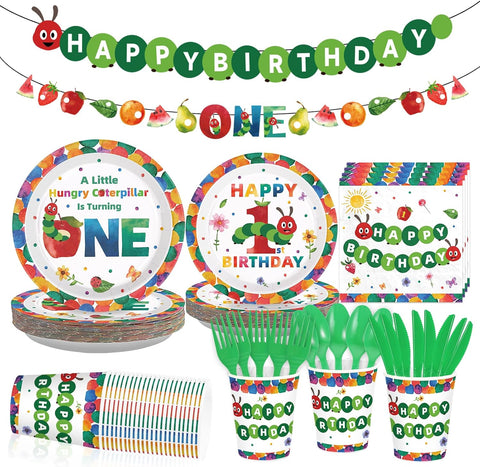 169Pcs Caterpillar 1st Birthday Party Supplies - Hungry Caterpillar Plates Napkins Banner Tableware Set Serves 24 - Grencian