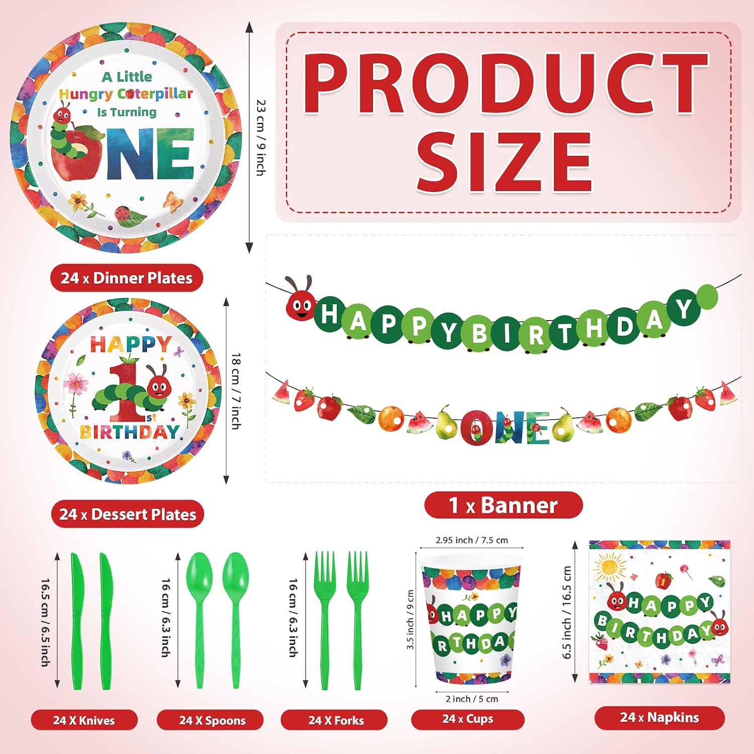 169Pcs Caterpillar 1st Birthday Party Supplies - Hungry Caterpillar Plates Napkins Banner Tableware Set Serves 24 - Grencian