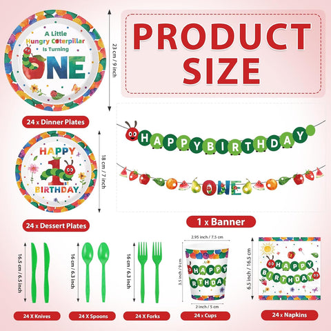 169Pcs Caterpillar 1st Birthday Party Supplies - Hungry Caterpillar Plates Napkins Banner Tableware Set Serves 24 - Grencian