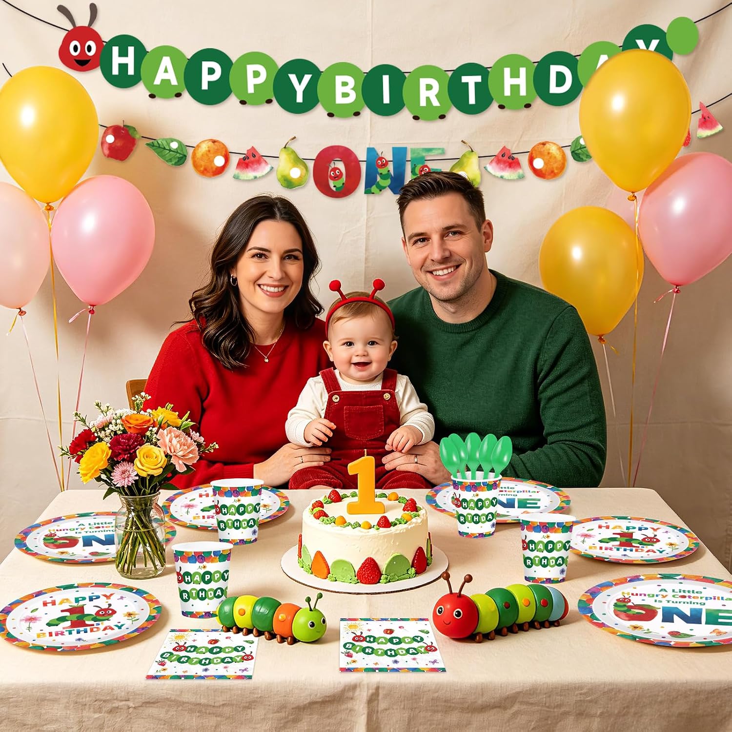 169Pcs Caterpillar 1st Birthday Party Supplies - Hungry Caterpillar Plates Napkins Banner Tableware Set Serves 24 - Grencian