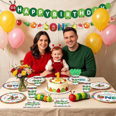 169Pcs Caterpillar 1st Birthday Party Supplies - Hungry Caterpillar Plates Napkins Banner Tableware Set Serves 24 - Grencian