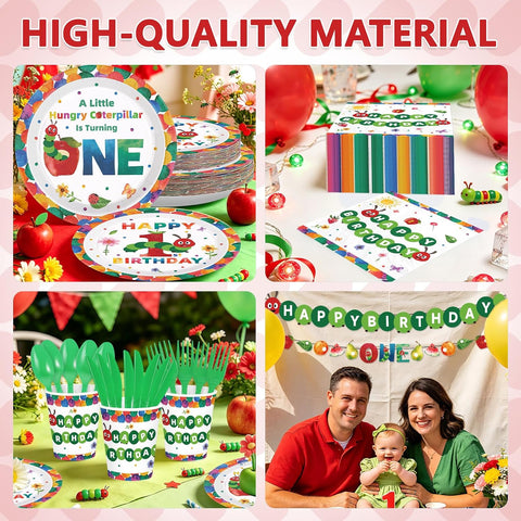 169Pcs Caterpillar 1st Birthday Party Supplies - Hungry Caterpillar Plates Napkins Banner Tableware Set Serves 24 - Grencian