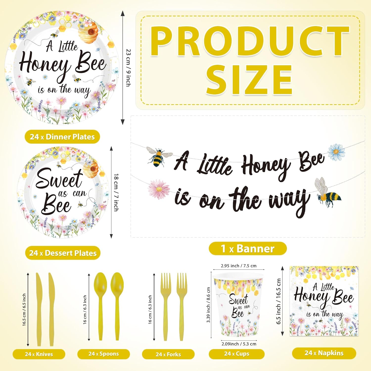 169Pcs Sweet as Can Bee Baby Shower Party Supplies - Honey Bee Plates and Napkins Tableware Set Serves 24 - Grencian