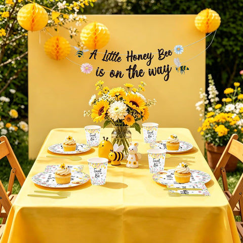 169Pcs Sweet as Can Bee Baby Shower Party Supplies - Honey Bee Plates and Napkins Tableware Set Serves 24 - Grencian