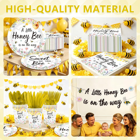 169Pcs Sweet as Can Bee Baby Shower Party Supplies - Honey Bee Plates and Napkins Tableware Set Serves 24 - Grencian