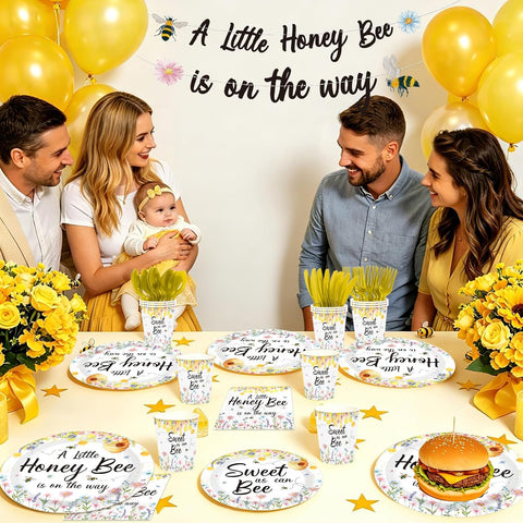 169Pcs Sweet as Can Bee Baby Shower Party Supplies - Honey Bee Plates and Napkins Tableware Set Serves 24 - Grencian