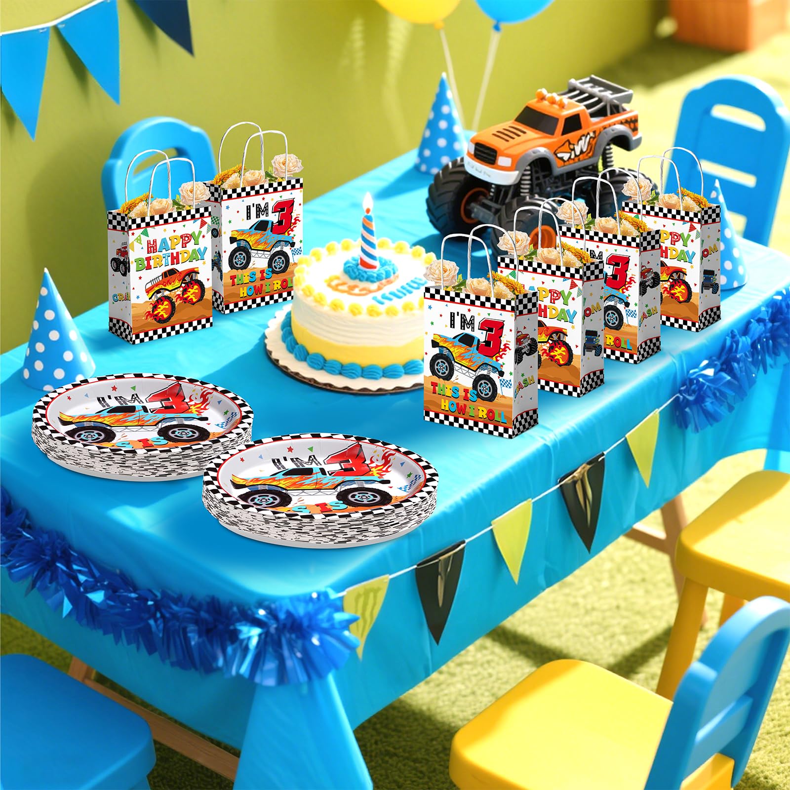 16 Pcs Monster Truck 3rd Birthday Party Goodie Bags - Grencian