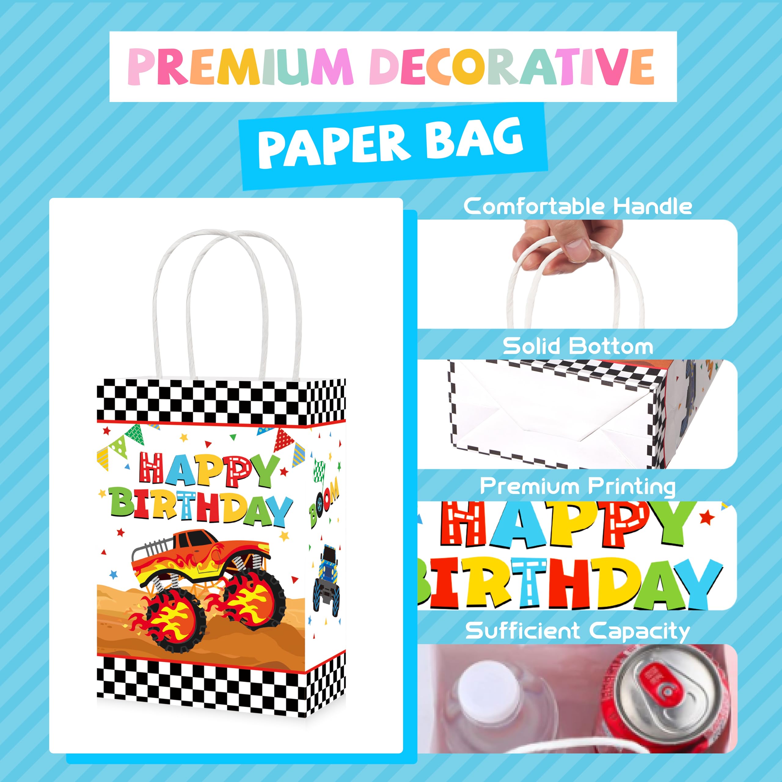 16 Pcs Monster Truck 3rd Birthday Party Goodie Bags - Grencian