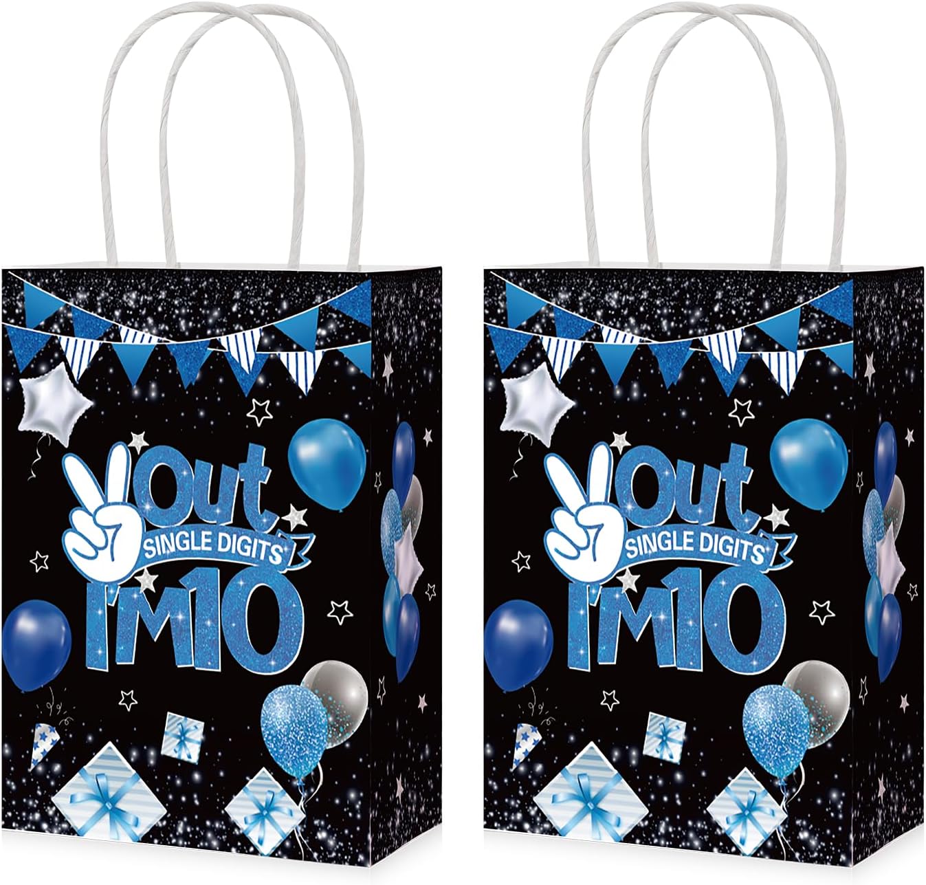 16Pcs 10th Birthday Party Favor Bags Blue Black I'm 10 Goodie Bags image 1