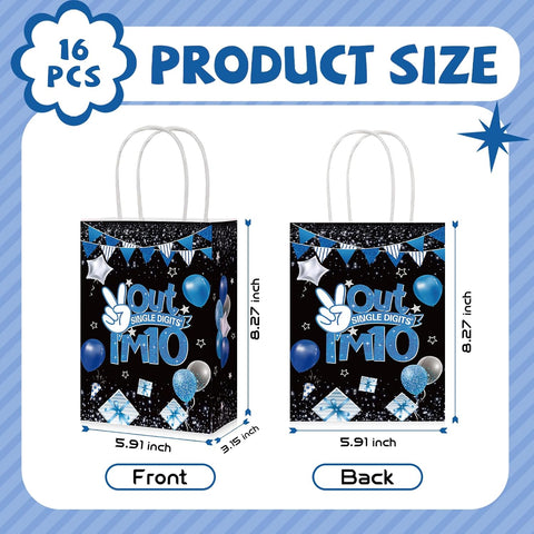 16Pcs 10th Birthday Party Favor Bags Blue Black I'm 10 Goodie Bags image 2