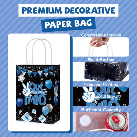 16Pcs 10th Birthday Party Favor Bags Blue Black I'm 10 Goodie Bags image 3