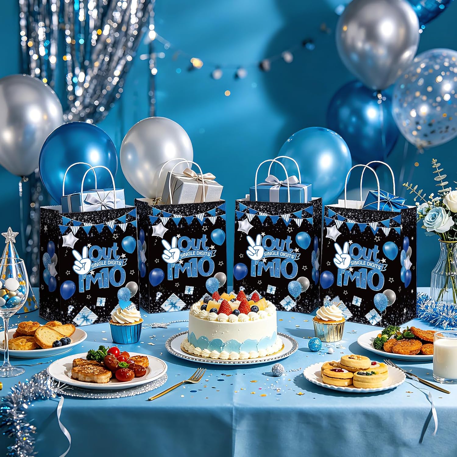 16Pcs 10th Birthday Party Favor Bags Blue Black I'm 10 Goodie Bags image 6