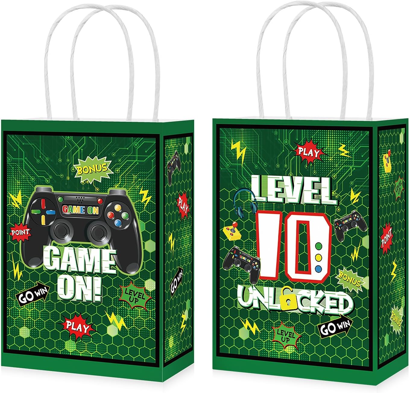 16Pcs 10th Video Game Birthday Party Favor Bags Green Level 10 Goodie Bags image 1