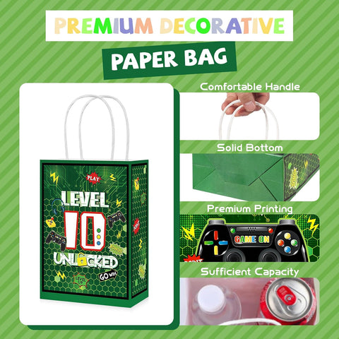 16Pcs 10th Video Game Birthday Party Favor Bags Green Level 10 Goodie Bags image 2