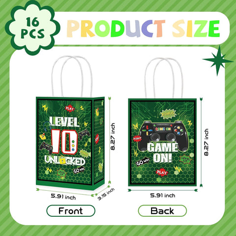 16Pcs 10th Video Game Birthday Party Favor Bags Green Level 10 Goodie Bags image 3