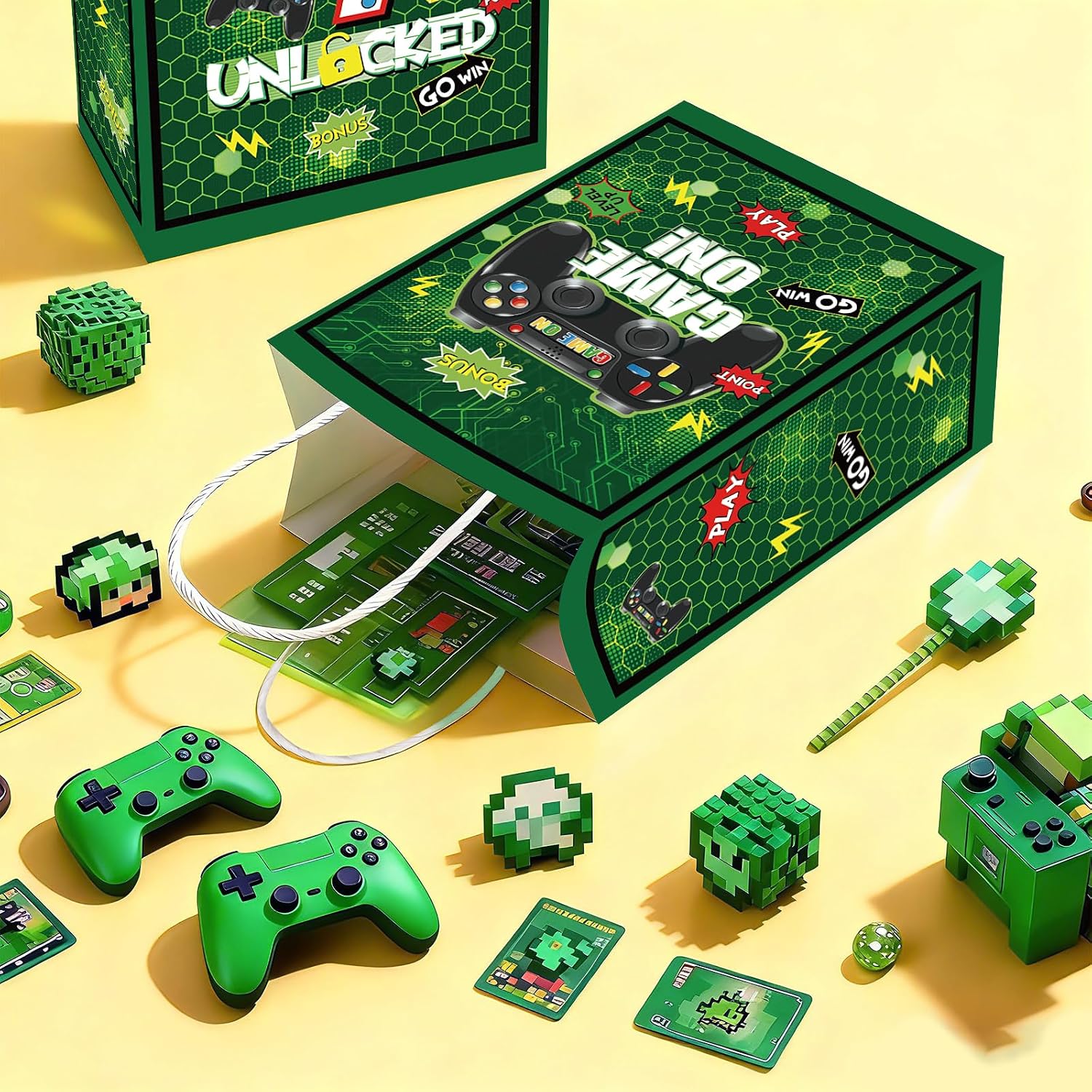 16Pcs 10th Video Game Birthday Party Favor Bags Green Level 10 Goodie Bags image 4