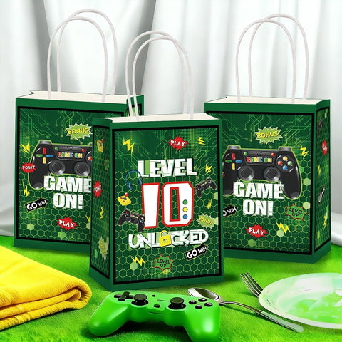 16Pcs 10th Video Game Birthday Party Favor Bags Green Level 10 Goodie Bags image 5