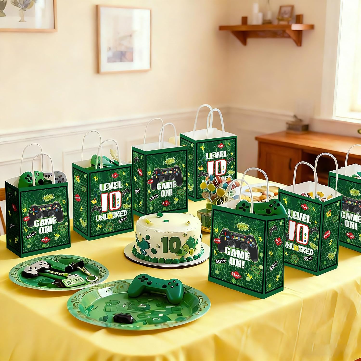 16Pcs 10th Video Game Birthday Party Favor Bags Green Level 10 Goodie Bags image 6