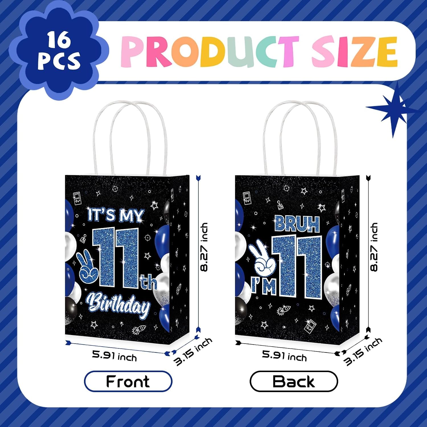 16Pcs 11th Birthday Party Favor Bags Bruh It's My Birthday Goodie Bags image 3