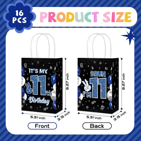 16Pcs 11th Birthday Party Favor Bags Bruh It's My Birthday Goodie Bags image 3
