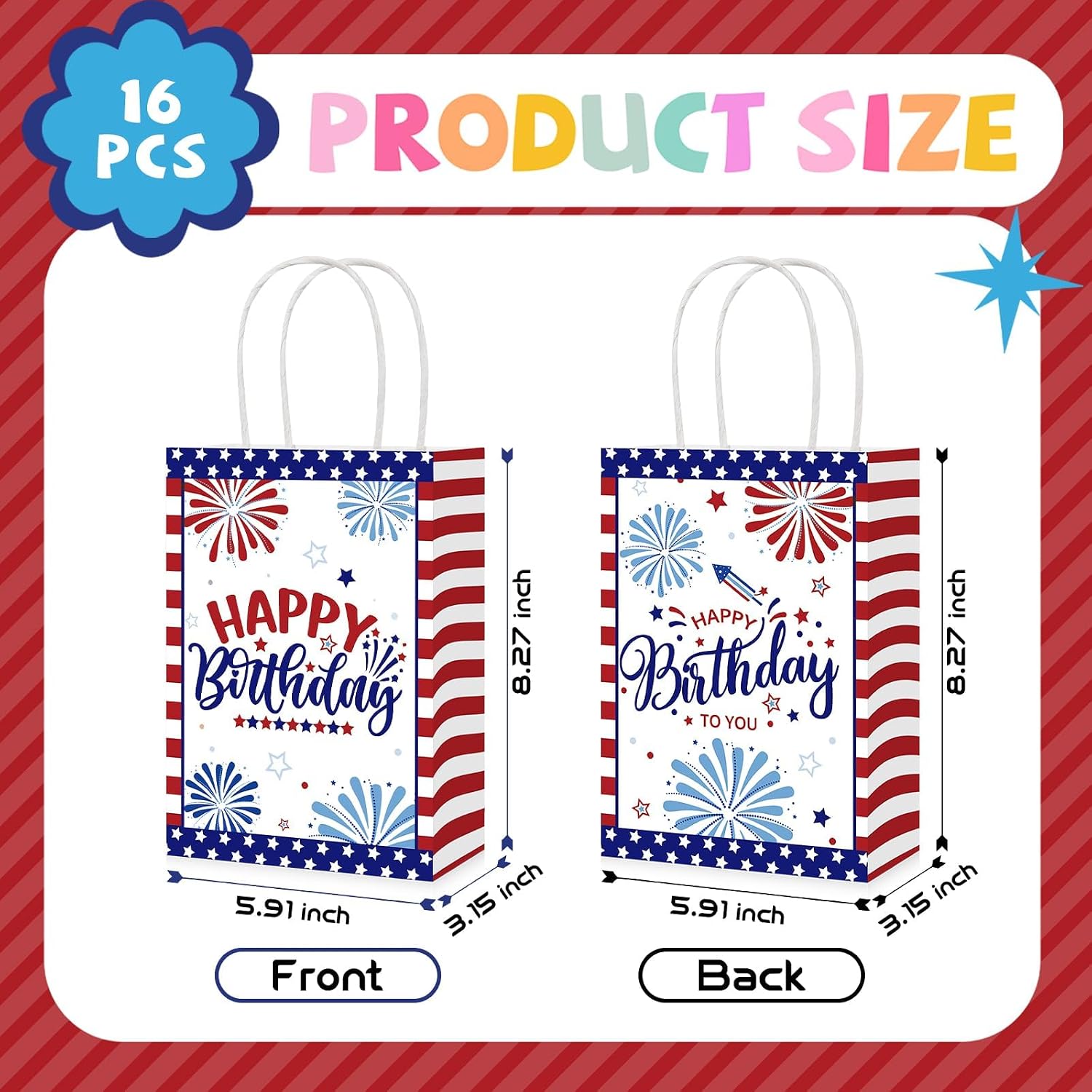 16Pcs 4th of July Party Favor Bags Patriotic 250th Anniversary Goodie Bags - Grencian