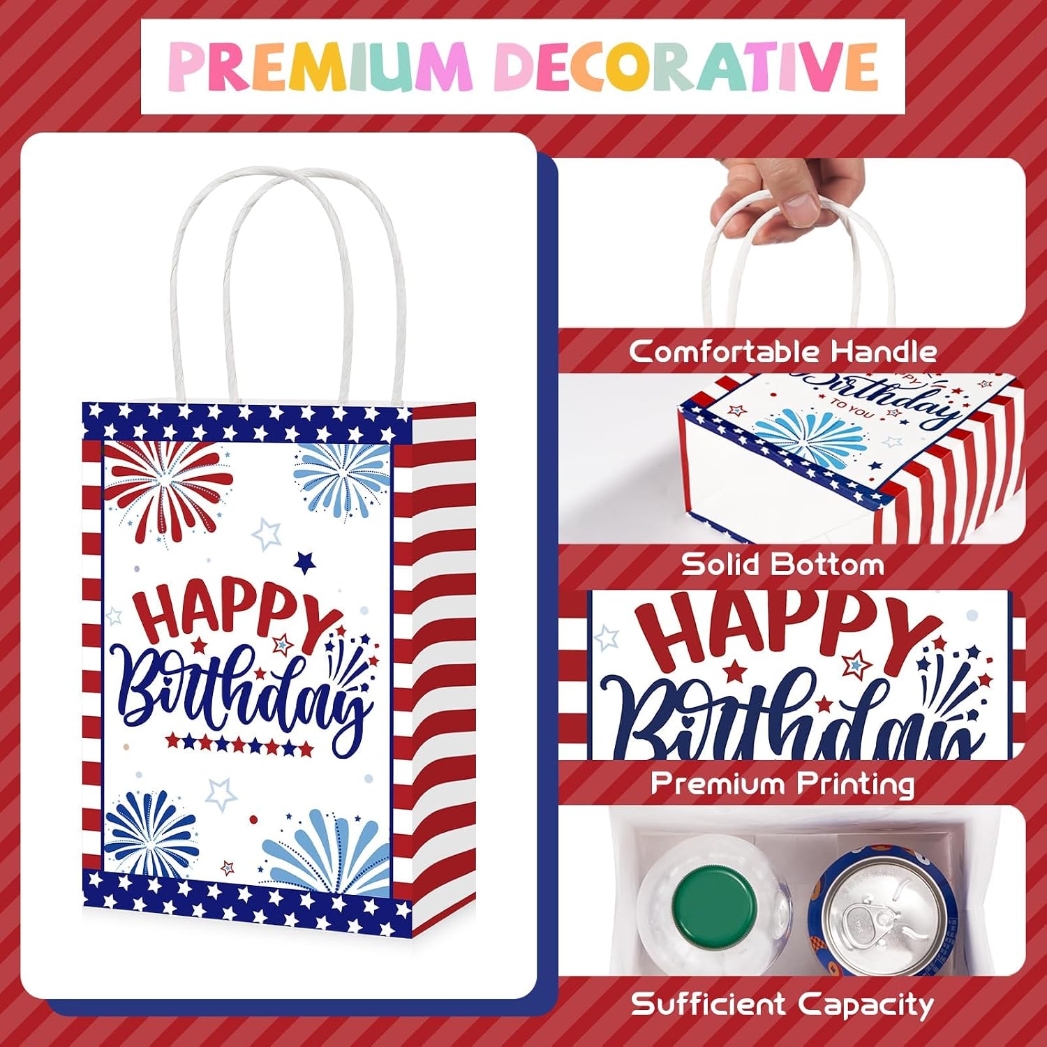16Pcs 4th of July Party Favor Bags Patriotic 250th Anniversary Goodie Bags - Grencian