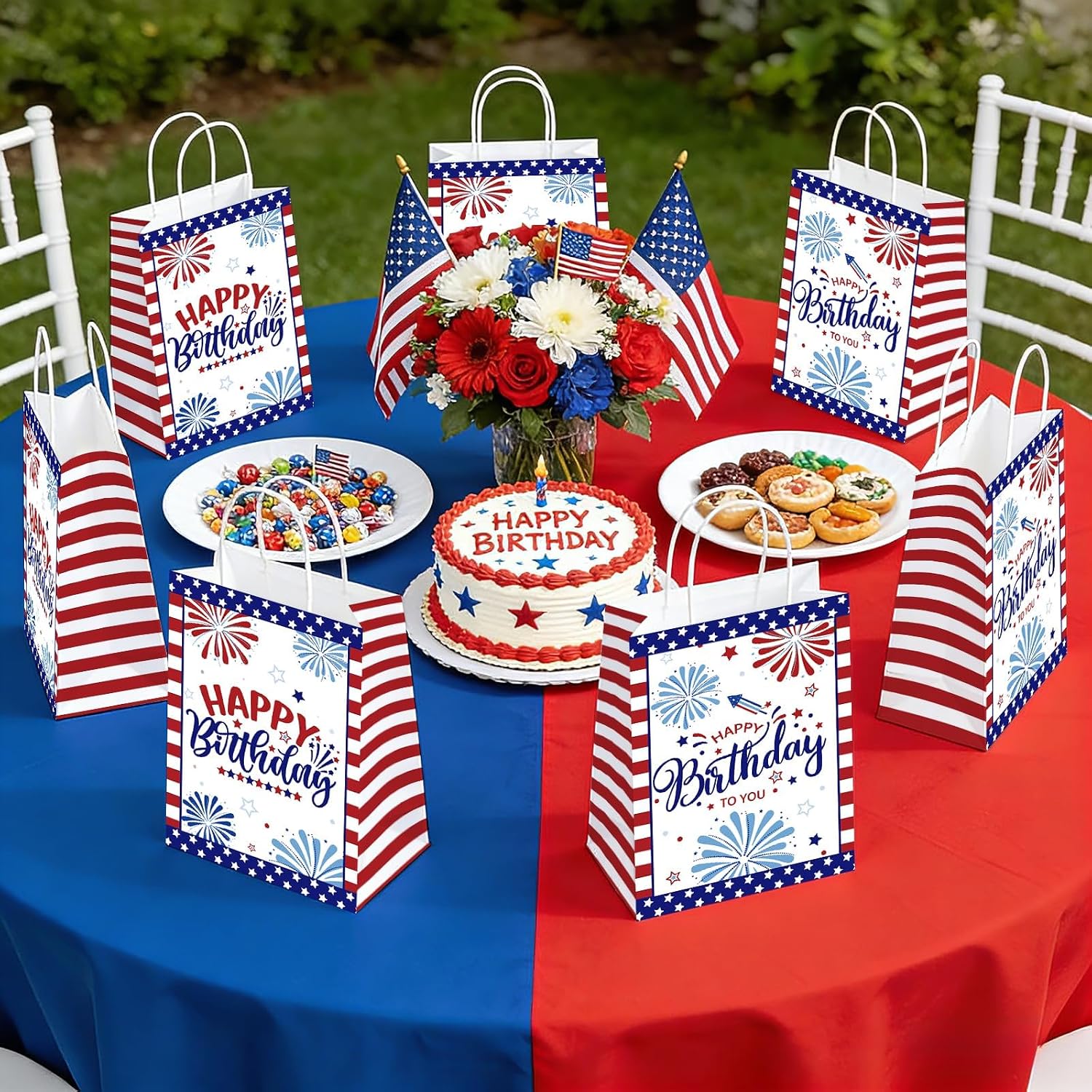 16Pcs 4th of July Party Favor Bags Patriotic 250th Anniversary Goodie Bags - Grencian