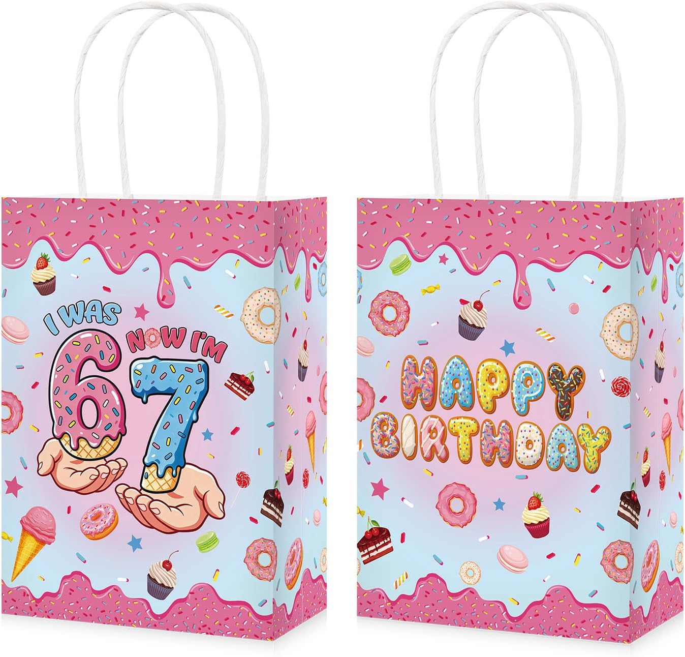 16Pcs 6 7 Birthday Party Favor Bags Ice Cream Donut I Was 6 Now I'm 7 Goodie Bags image 1