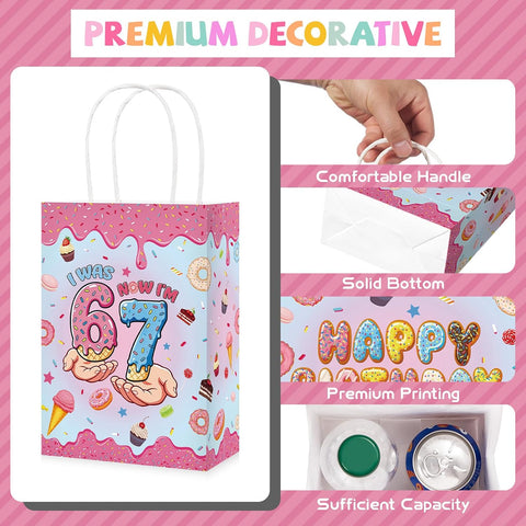 16Pcs 6 7 Birthday Party Favor Bags Ice Cream Donut I Was 6 Now I'm 7 Goodie Bags image 2