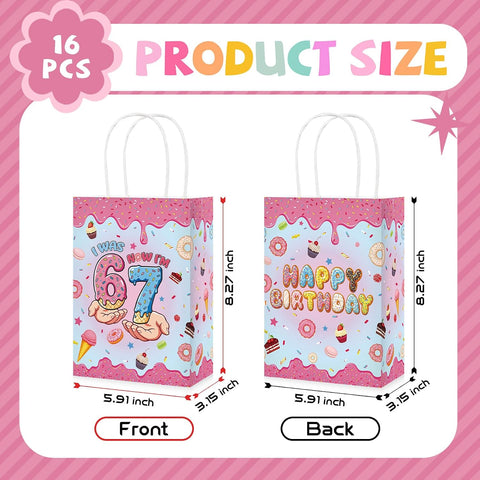 16Pcs 6 7 Birthday Party Favor Bags Ice Cream Donut I Was 6 Now I'm 7 Goodie Bags image 3