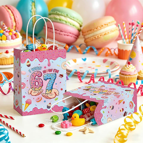 16Pcs 6 7 Birthday Party Favor Bags Ice Cream Donut I Was 6 Now I'm 7 Goodie Bags image 5