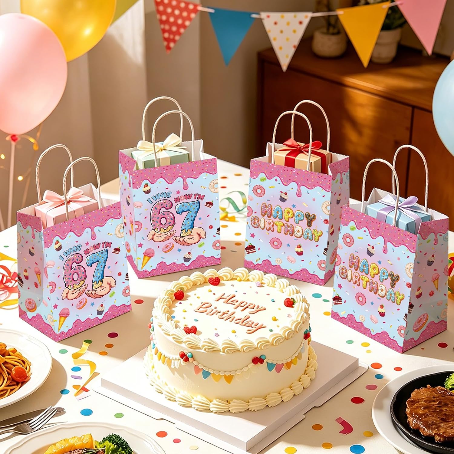 16Pcs 6 7 Birthday Party Favor Bags Ice Cream Donut I Was 6 Now I'm 7 Goodie Bags image 6