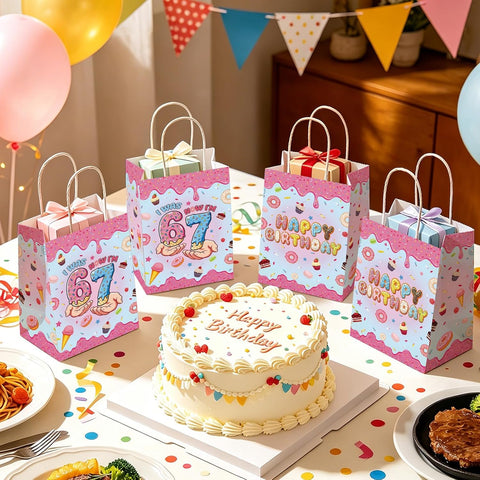 16Pcs 6 7 Birthday Party Favor Bags Ice Cream Donut I Was 6 Now I'm 7 Goodie Bags image 6